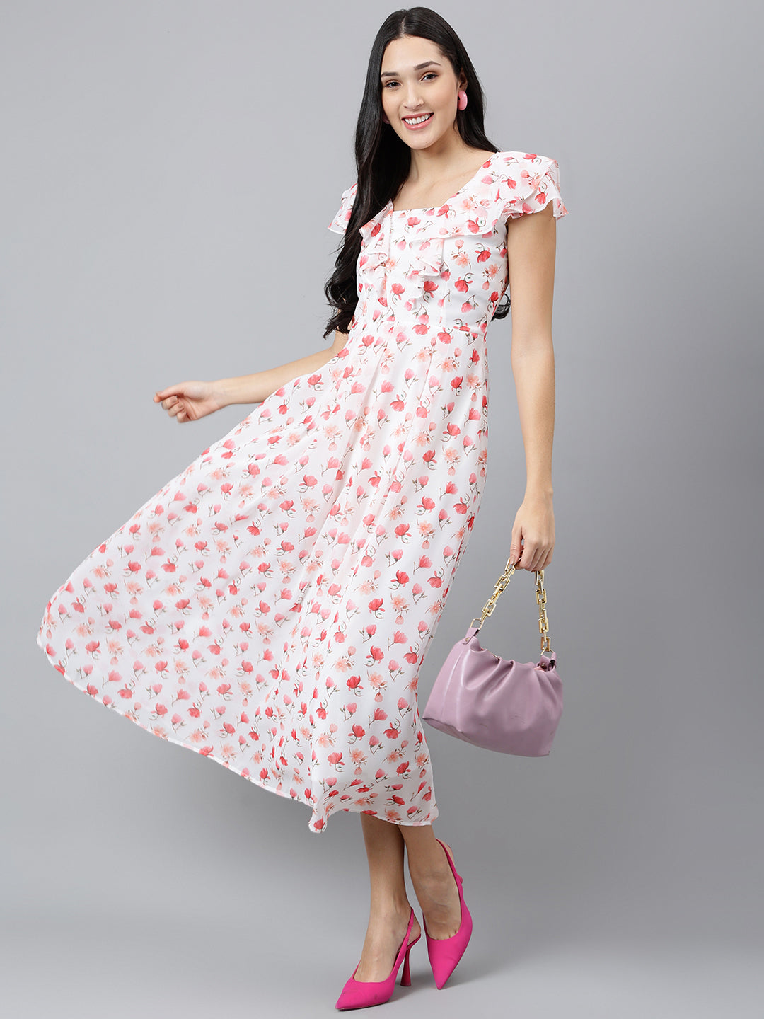 Ivory Printed Cap Sleeve Casual Dress