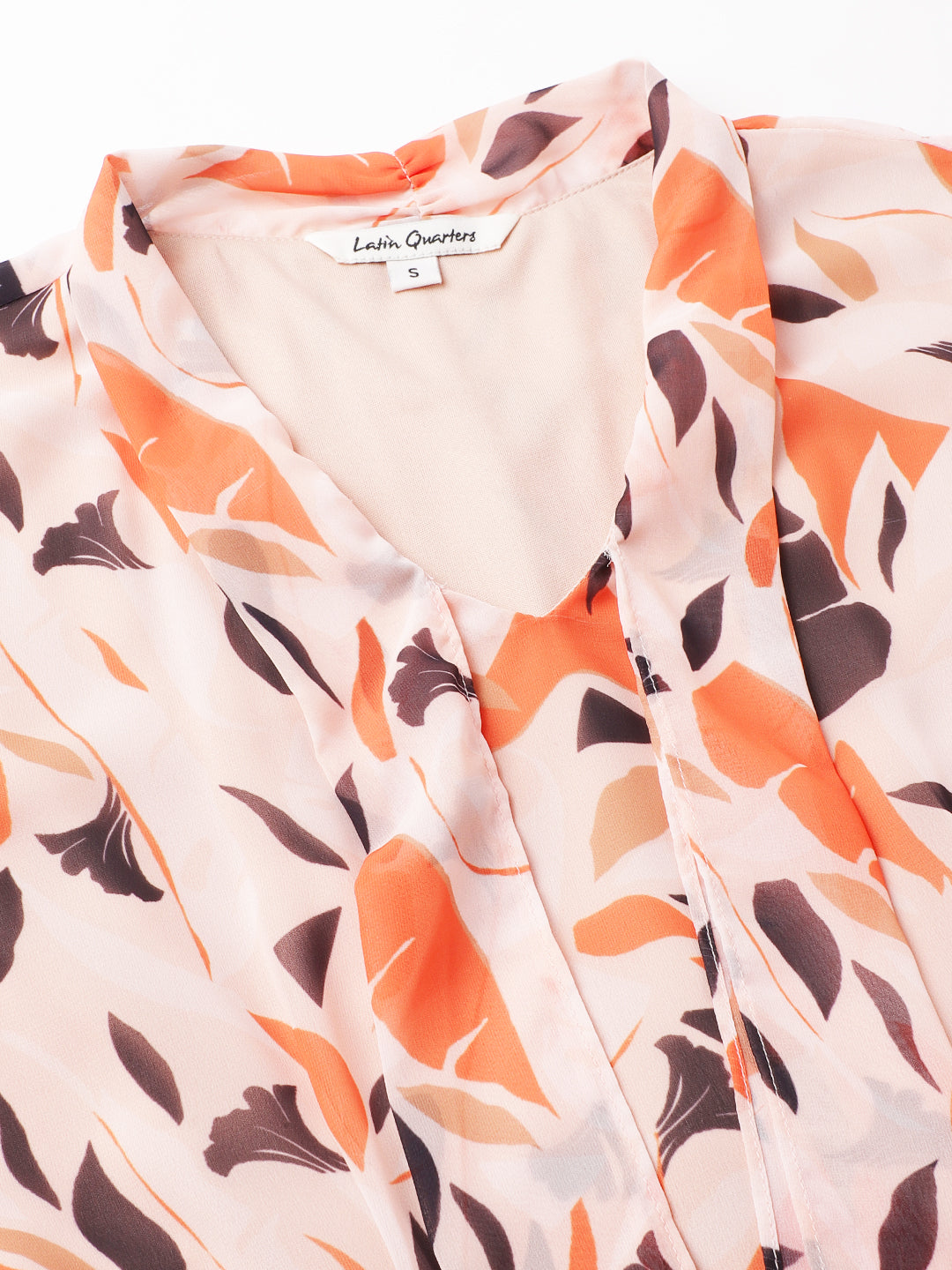 Latin Quarters Women Orange Printed Short Sleeve Casual Dress