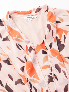 Latin Quarters Women Orange Printed Short Sleeve Casual Dress