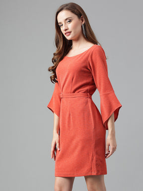 Orange 3/4 Sleeve Solid Dress