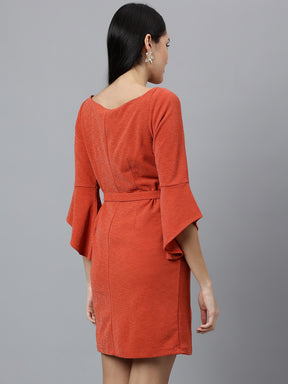 Orange Solid Half Sleeve Casual Dress