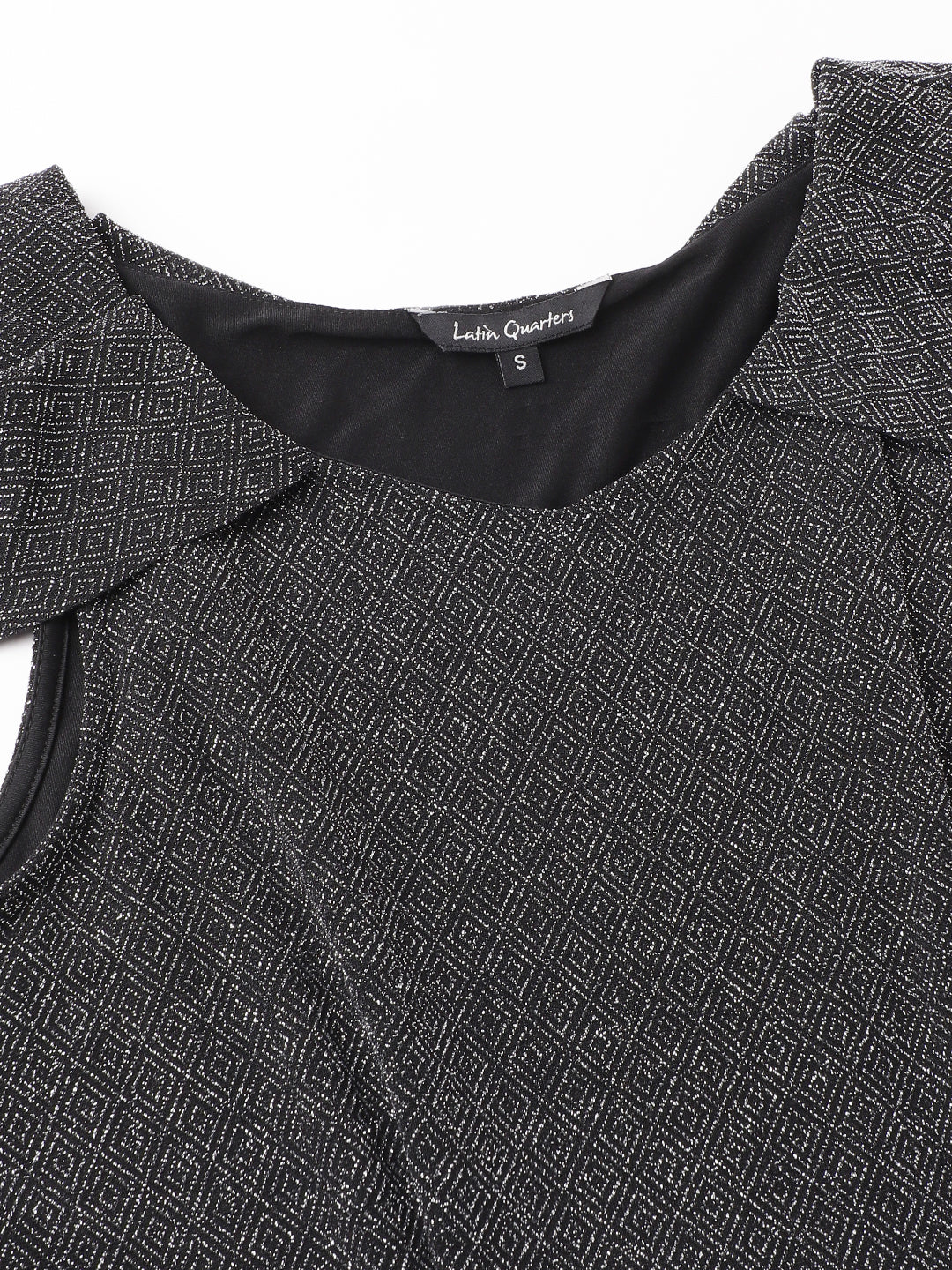 Latin Quarters Women's Silver Cap Sleeves Round Neck Party Embellished Dress