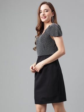 Latin Quarters Women's Silver Cap Sleeves Round Neck Party Embellished Dress