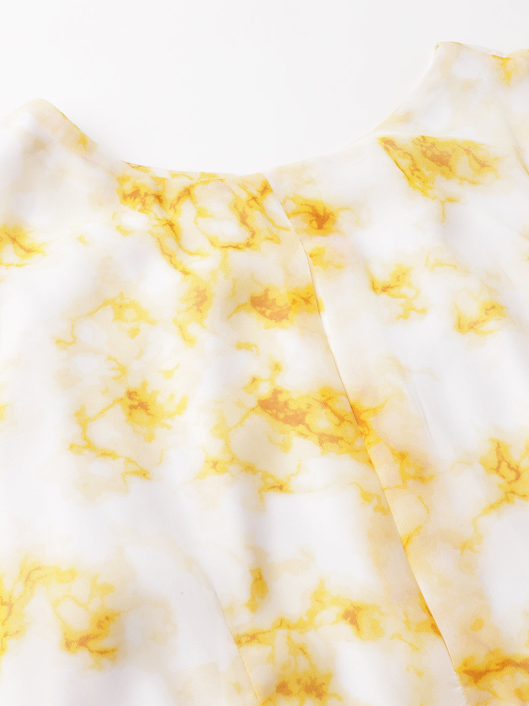 Latin Quarters Women's Yellow Ruffle Sleeve Round Neck Casual Printed Dress