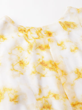 Latin Quarters Women's Yellow Ruffle Sleeve Round Neck Casual Printed Dress