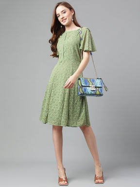Green Half Sleeve Solid Dress