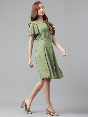 Green Half Sleeve Solid Dress