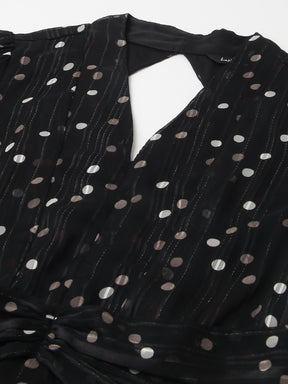 Black HalfSleeve Printed Dress
