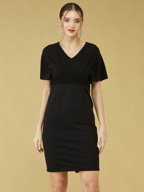 Black Half Sleeve Solid Dress