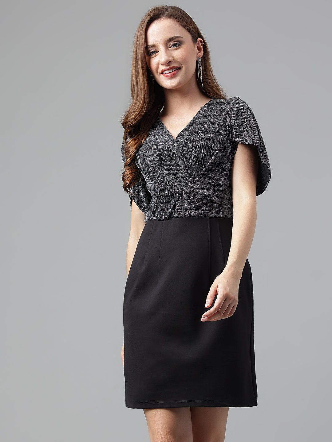 Black Half Sleeve Solid Dress