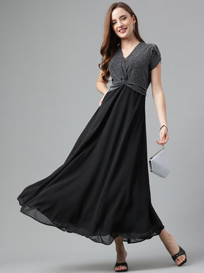 Black CapSleeves Solid Dress