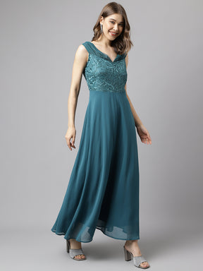 Teal Sleeveless Solid Sequin Dress