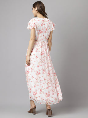 Pink Half Sleeve Printed Dress