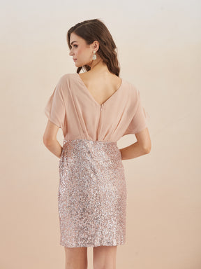 Latin Quarters Women Pink Boat Neck Cap Sleeve Sequin Mini Dress for Party Wear