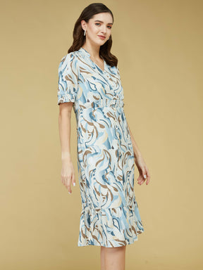 Blue Half Sleeve Printed Dress