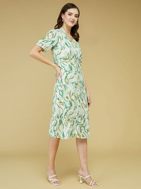 Green Half Sleeve Printed Dress