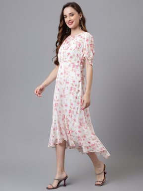 Pink Half Sleeve Printed Maxi Dress
