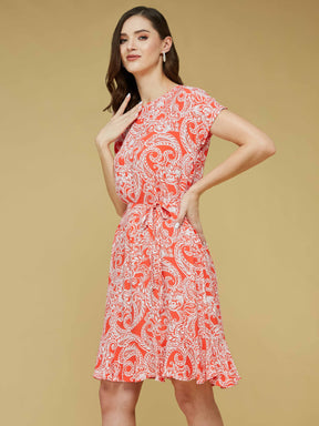 Pink Cap Sleeve Printed Dress