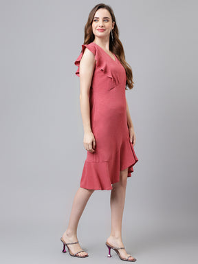 Rose Cap Sleeve V-Neck Solid Normal A-Line Dress