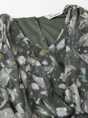 Green Sleeveless V-Neck Printed Midi Dress For Casual Wear