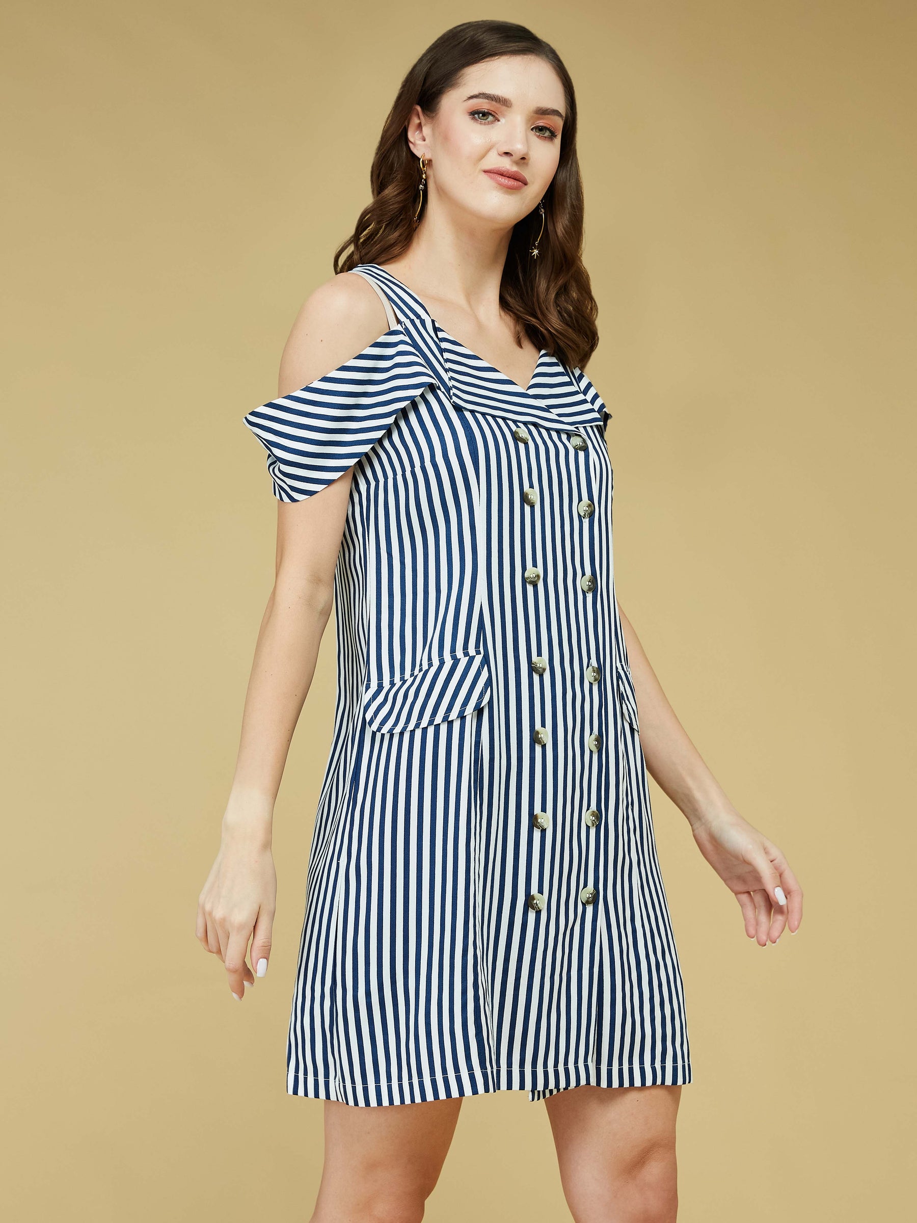 Blue Cap Sleeve Printed Rayon Dress