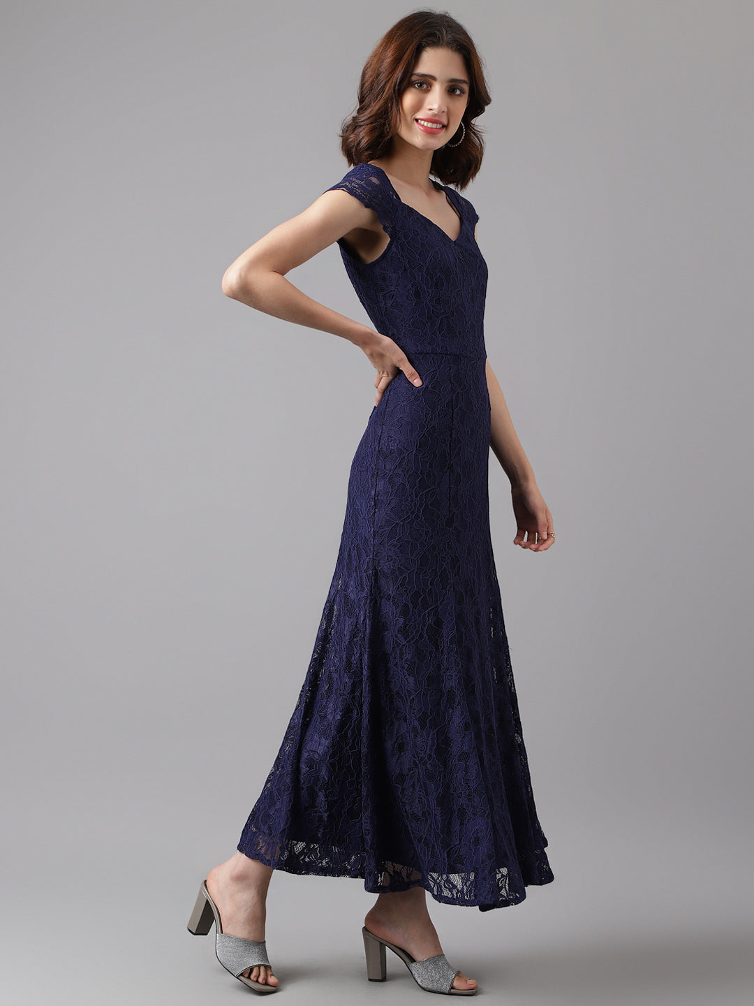 BLUE CAP SLEEVE SOLID MAXI DRESS