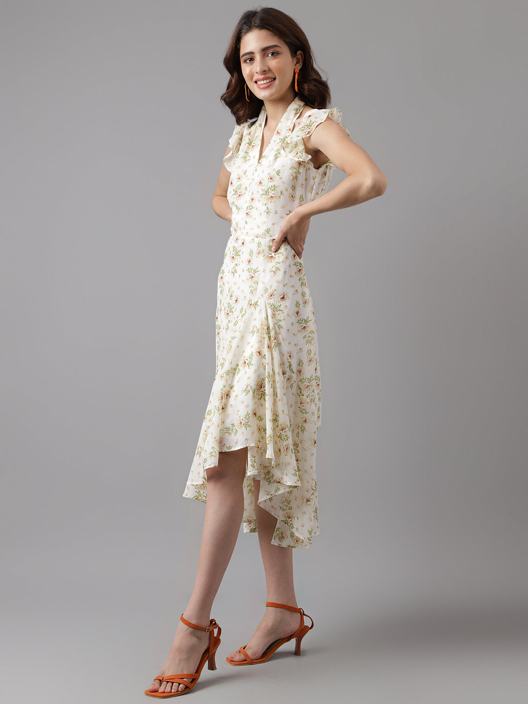 Latin Quarters Women's White Cap Sleeve Printed A-Line Casual Dress