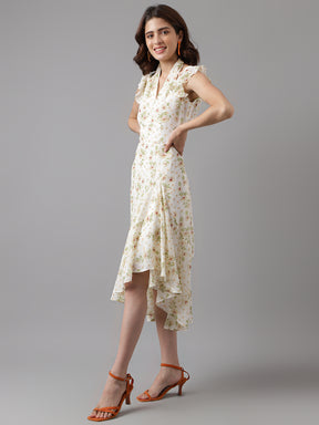 Latin Quarters Women's White Cap Sleeve Printed A-Line Casual Dress