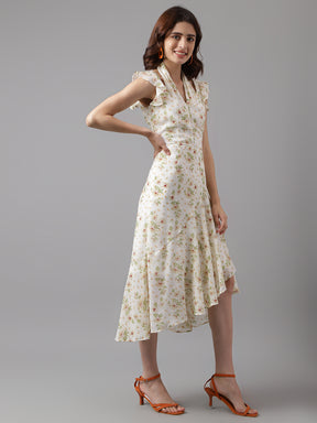 Latin Quarters Women's White Cap Sleeve Printed A-Line Casual Dress