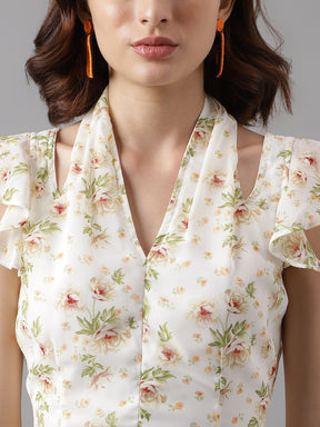 Latin Quarters Women's White Cap Sleeve Printed A-Line Casual Dress