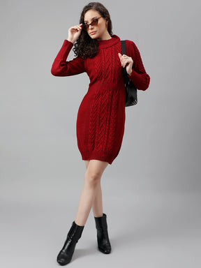 Red Full Sleeve Solid Shift Dress