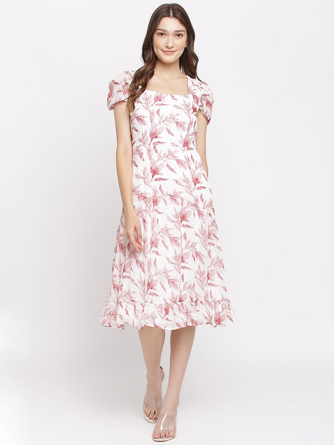 Maroon Half Sleeve Printed A-Line Dress For Women & Girls