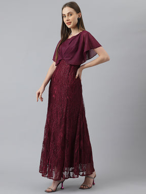 Cap Sleeves Maroon Maxi Dress Party Dress Sequins Gown for Girls