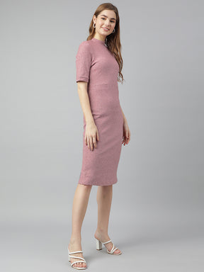 Lilac Round Neck Short Sleeves Solid Bodycon Dress For Casual Wear