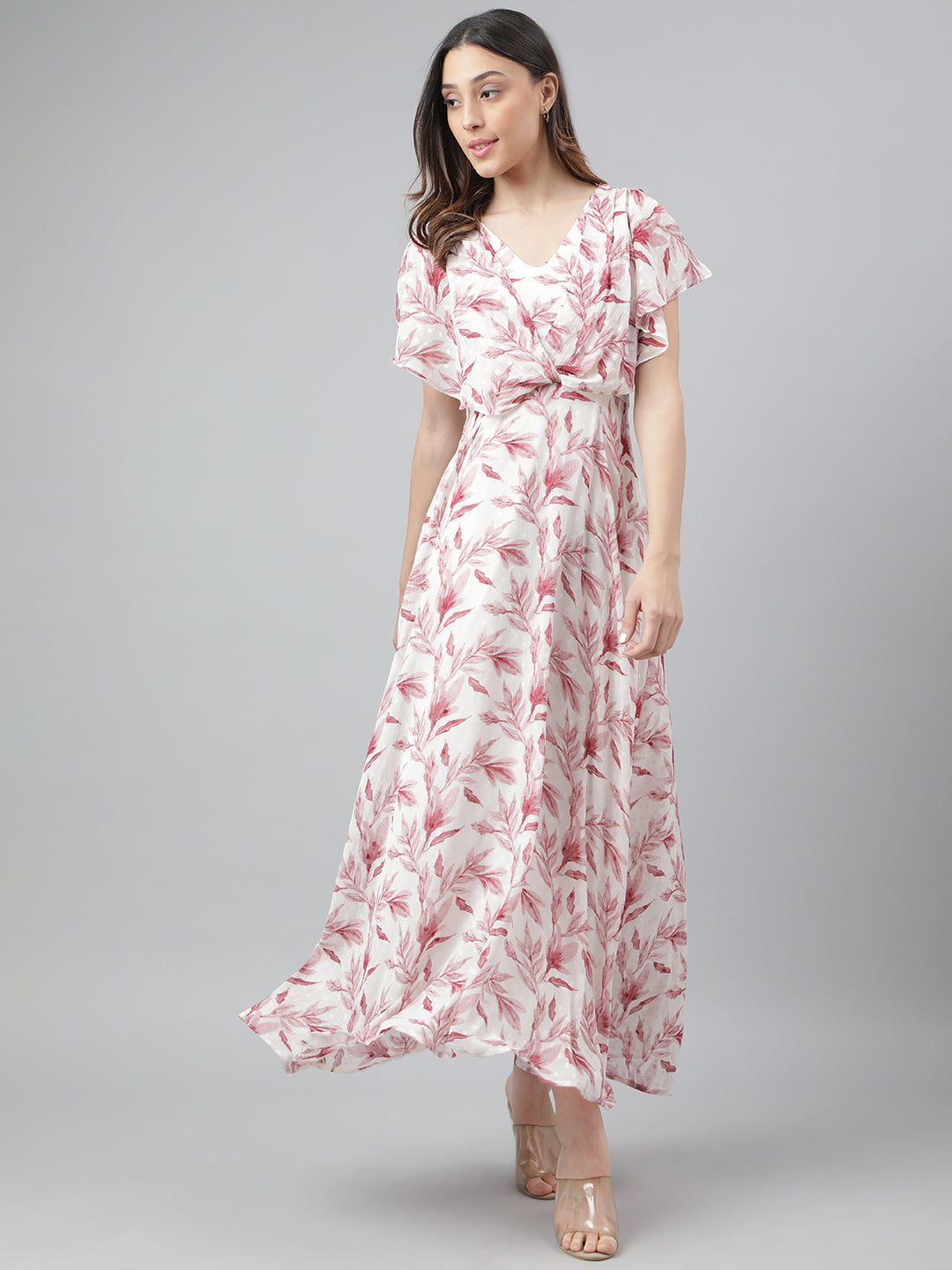 Latin Quarters Women White Printed Short Sleeve Casual Dress