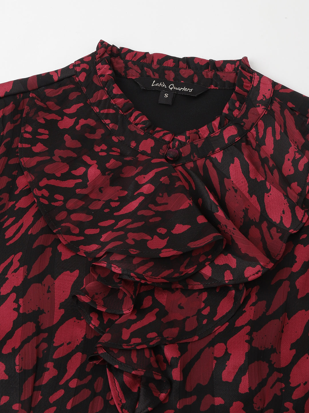 Latin Quarters Women's Maroon Full Sleeves Round Neck Casual Printed Dress