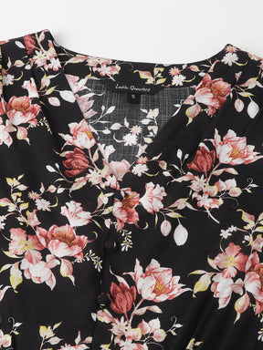 Latin Quarters Women Black Printed Half Sleeve Casual Dress