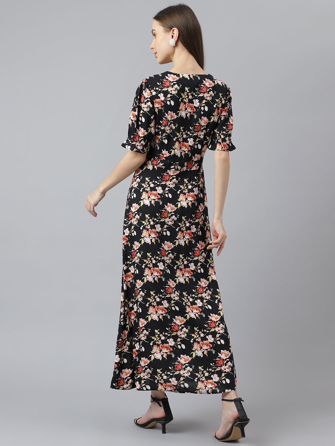 Latin Quarters Women Black Printed Half Sleeve Casual Dress