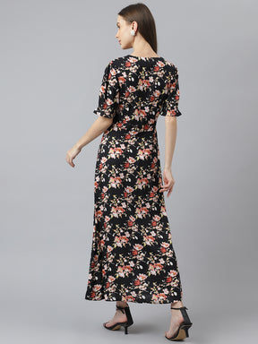 Latin Quarters Women Black Printed Half Sleeve Casual Dress