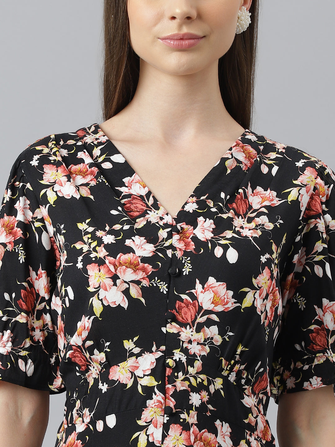 Latin Quarters Women Black Printed Half Sleeve Casual Dress