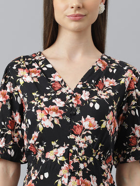 Latin Quarters Women Black Printed Half Sleeve Casual Dress