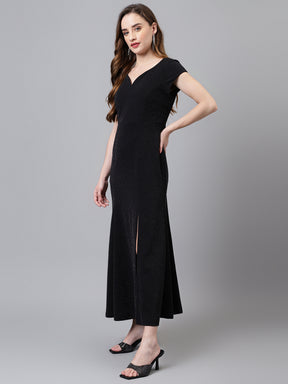 Front Slit Black Party Maxi Dress