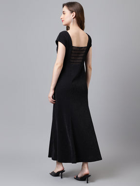 Front Slit Black Party Maxi Dress