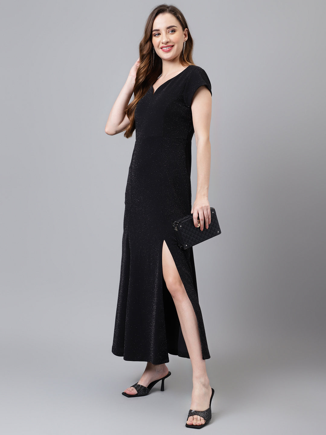 Front Slit Black Party Maxi Dress