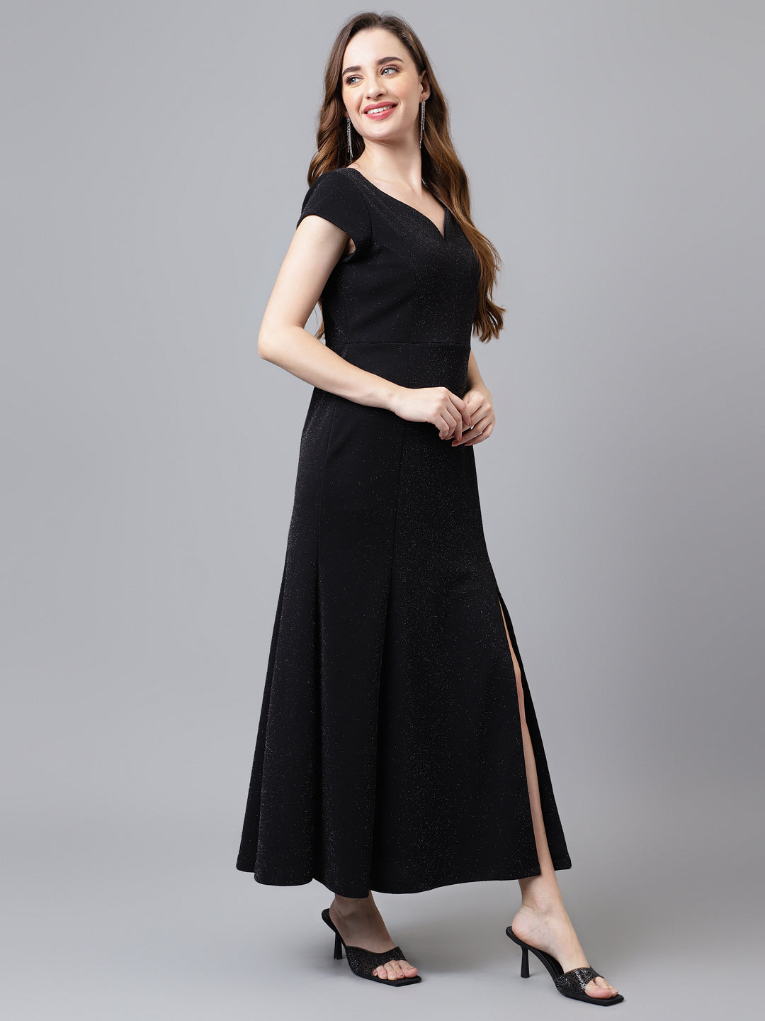 Front Slit Black Party Maxi Dress