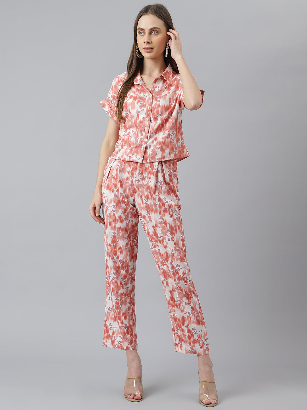 Latin Quarters Women Rust Printed Short Sleeve Casual Co Ord Set