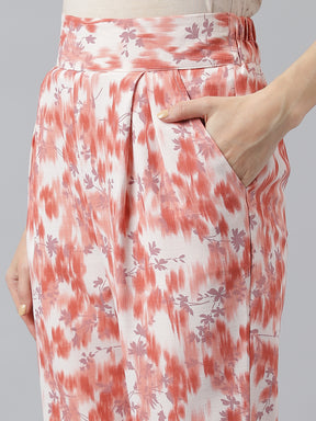 Rust Half Sleeve Collar Neck Floral Print Maxi Cordset Dress For Women