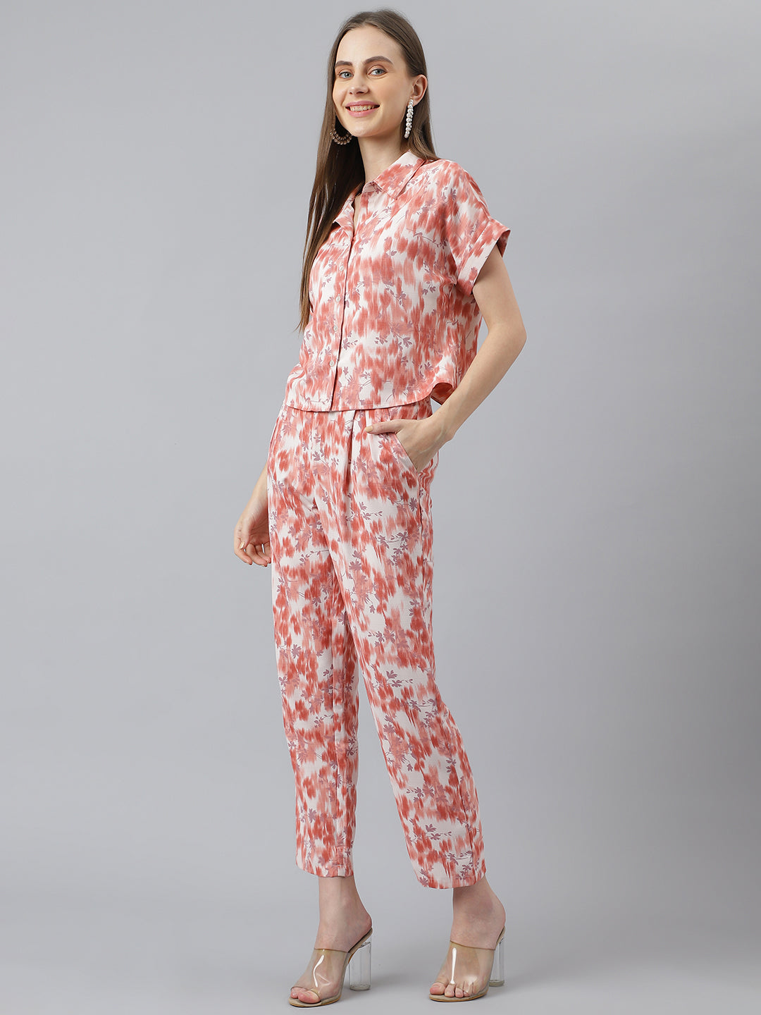 Latin Quarters Women Rust Printed Short Sleeve Casual Co Ord Set