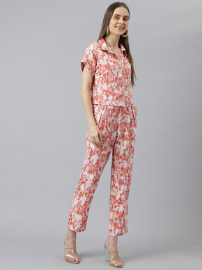 Latin Quarters Women Rust Printed Short Sleeve Casual Co Ord Set