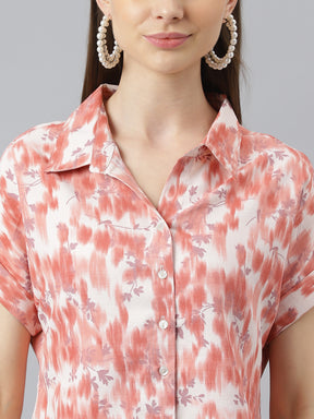 Rust Half Sleeve Collar Neck Floral Print Maxi Cordset Dress For Women